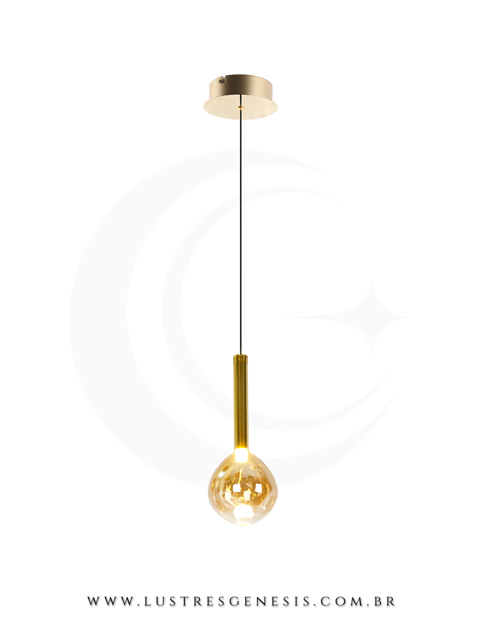 Pendente de Teto Dourado com Vidro Decorativo Bivolt Premium